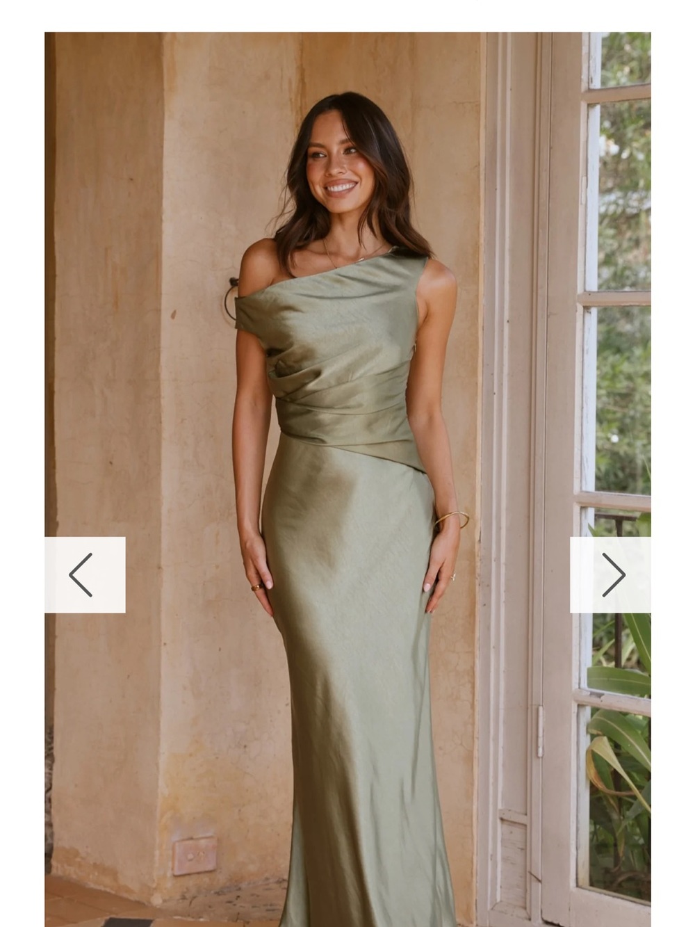 One-Shoulder Sage Green Evening Dress